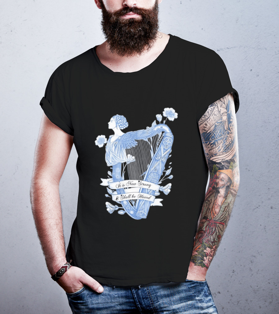 It Is New Strung And Shall Be Heard Harp Celtic Angelic Floral T-Shirt
