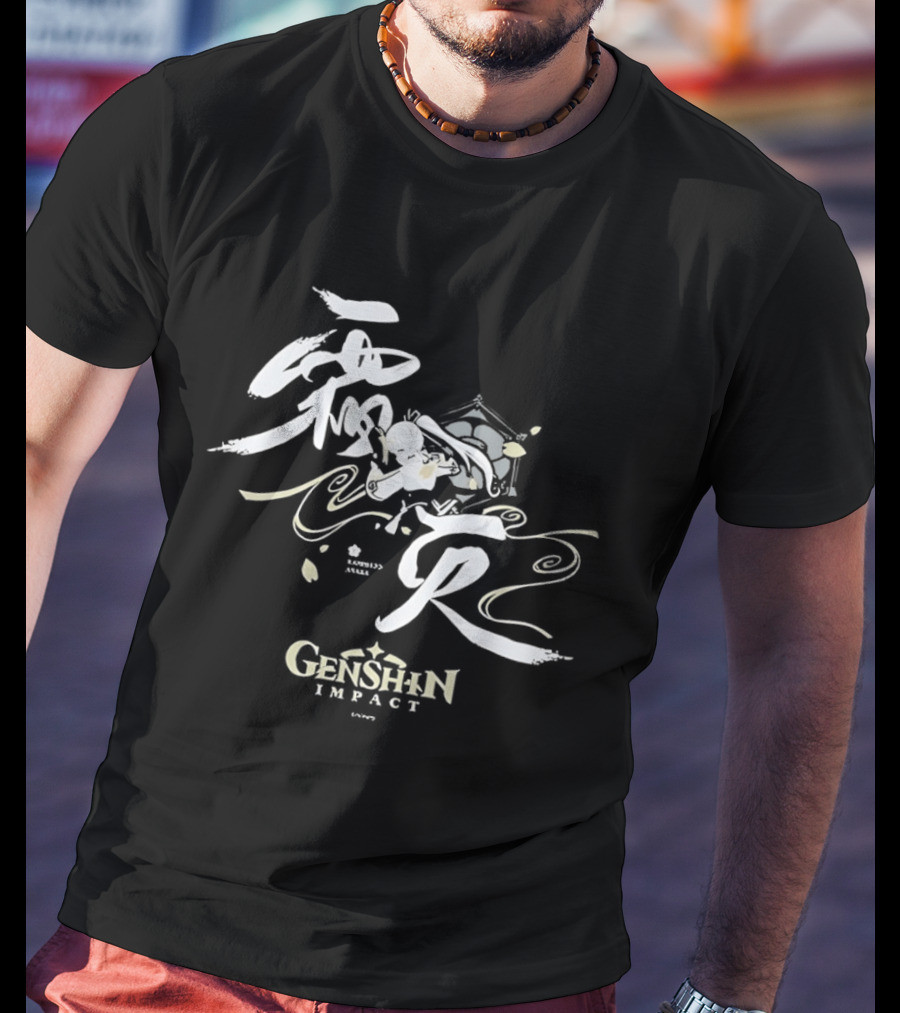 Kamisato Ayaka Genshin Impact White Calligraphy T-Shirt