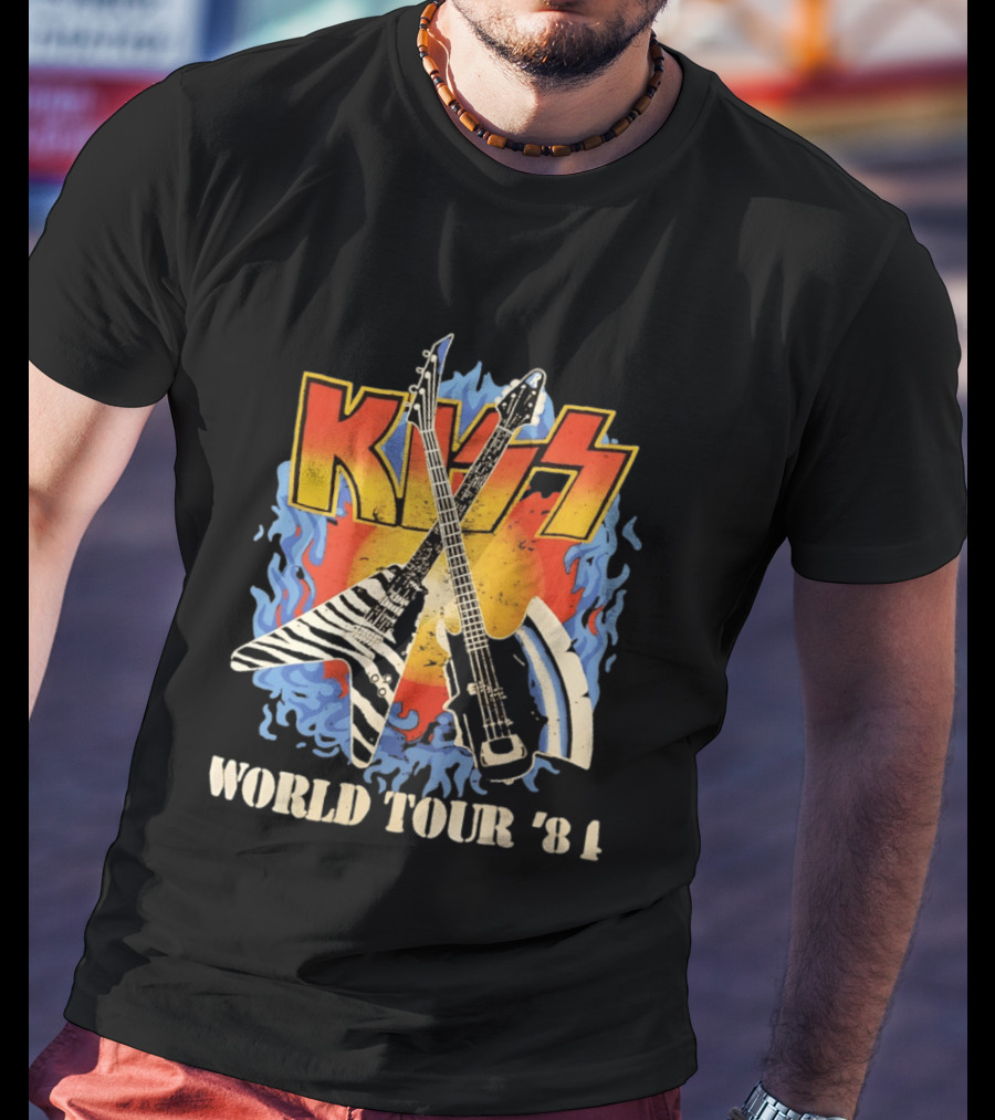 Kiss World Tour '84 Rock Music Band Vintage Electric Guitars T-Shirt