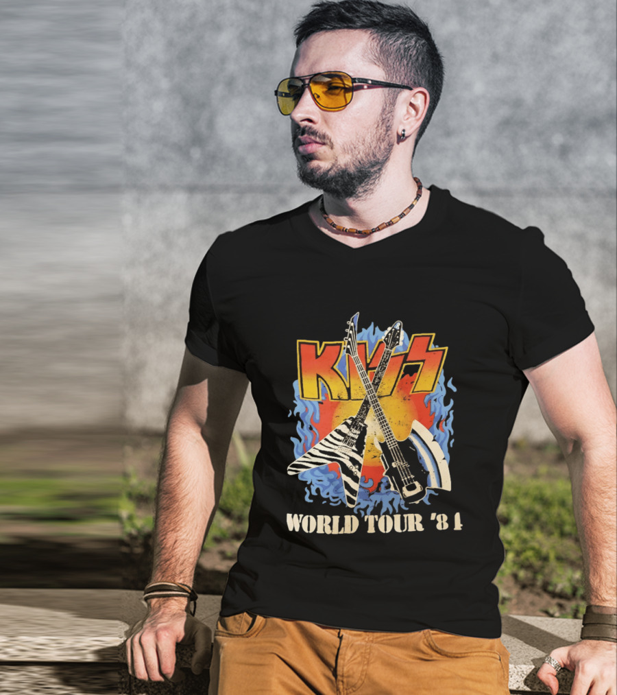 Kiss World Tour '84 Rock Music Band Vintage Electric Guitars T-Shirt