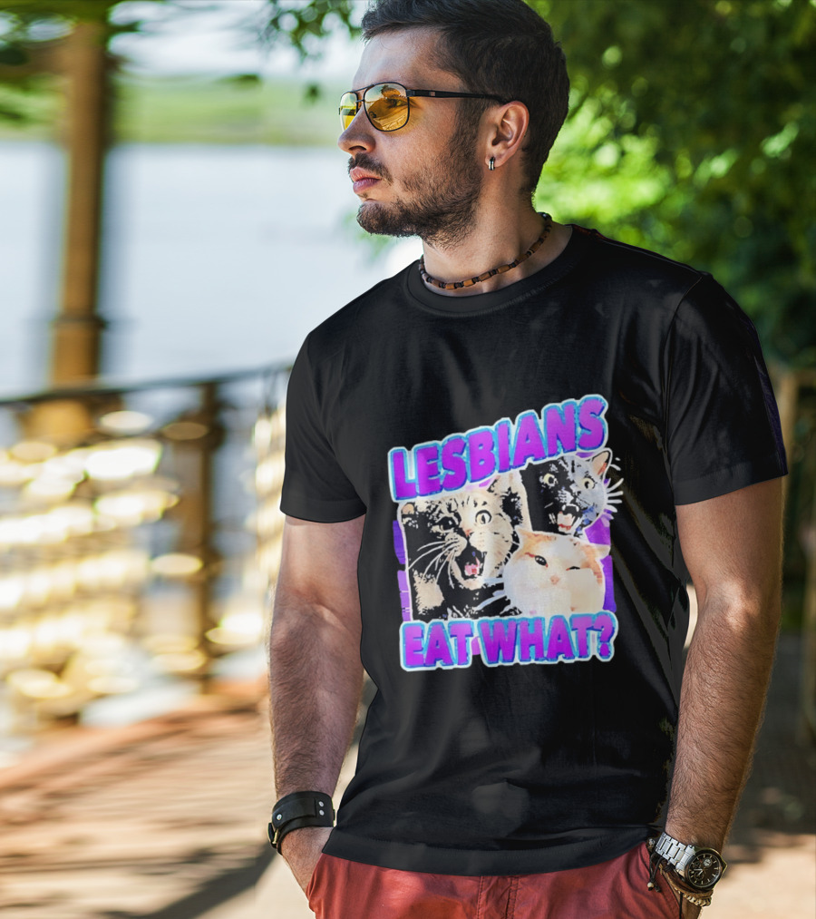 Lesbians Eat What Cat Meme Lesbian Pride Retro Cats T-Shirt