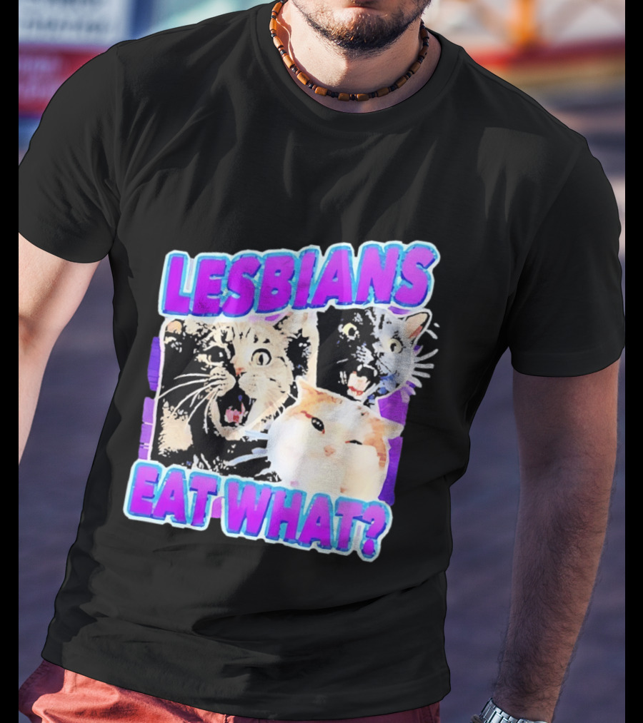 Lesbians Eat What Cat Meme Lesbian Pride Retro Cats T-Shirt