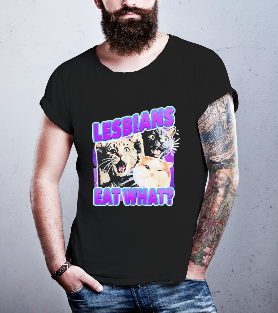 Lesbians Eat What Cat Meme Lesbian Pride Retro Cats T-Shirt