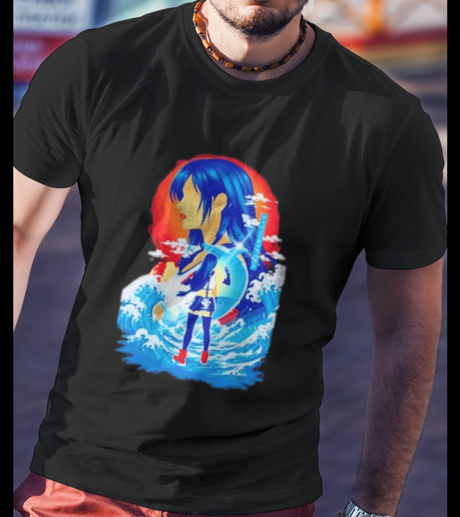 Tifa Lockhart Final Fantasy Japanese Wave Anime Art Ocean Scene T-Shirt