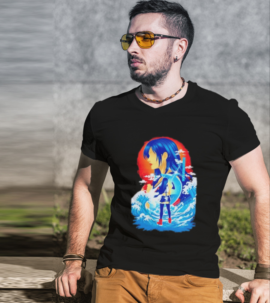 Tifa Lockhart Final Fantasy Japanese Wave Anime Art Ocean Scene T-Shirt