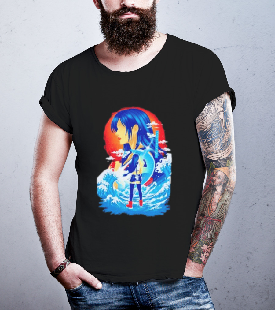 Tifa Lockhart Final Fantasy Japanese Wave Anime Art Ocean Scene T-Shirt