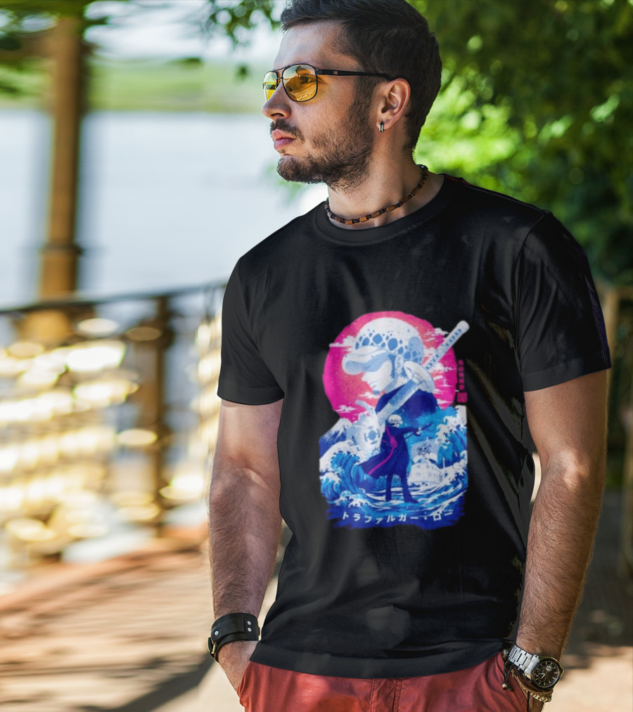 Trafalgar Law One Piece Surgeon Of Death Anime Japanese Text Scenic Waves T-Shirt