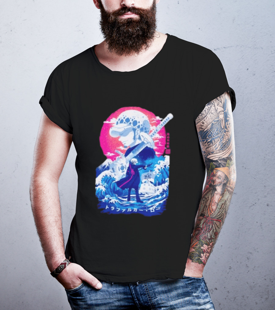 Trafalgar Law One Piece Surgeon Of Death Anime Japanese Text Scenic Waves T-Shirt