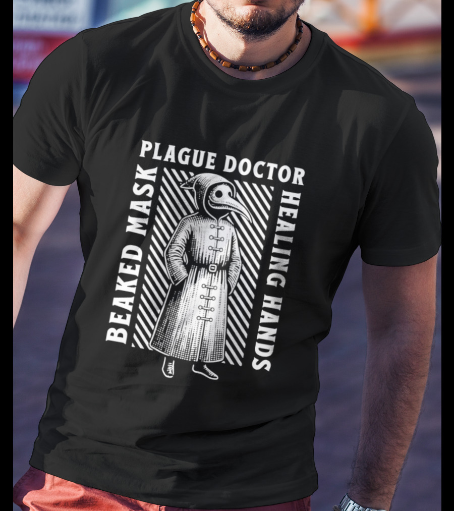 Plague Doctor Beaked Mask Healing Hands Vintage Medical History T-Shirt