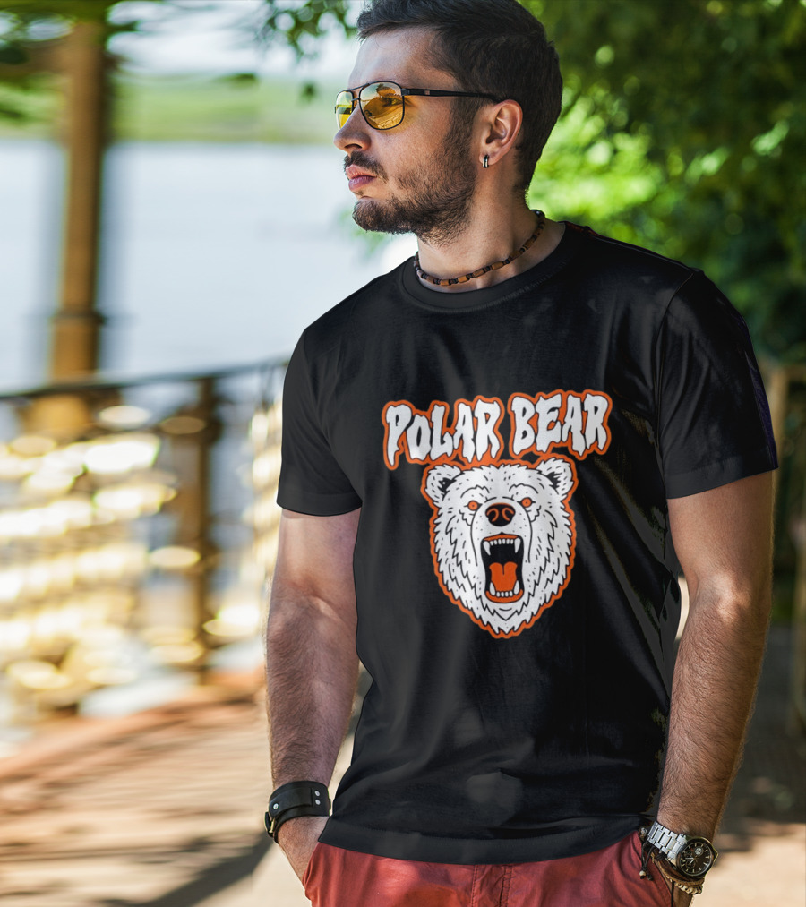 Polar Bear Roaring White Bear Face Orange Accents T-Shirt
