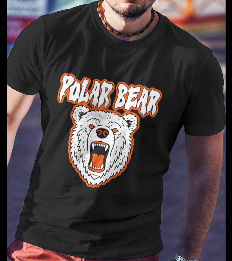 Polar Bear Roaring White Bear Face Orange Accents T-Shirt