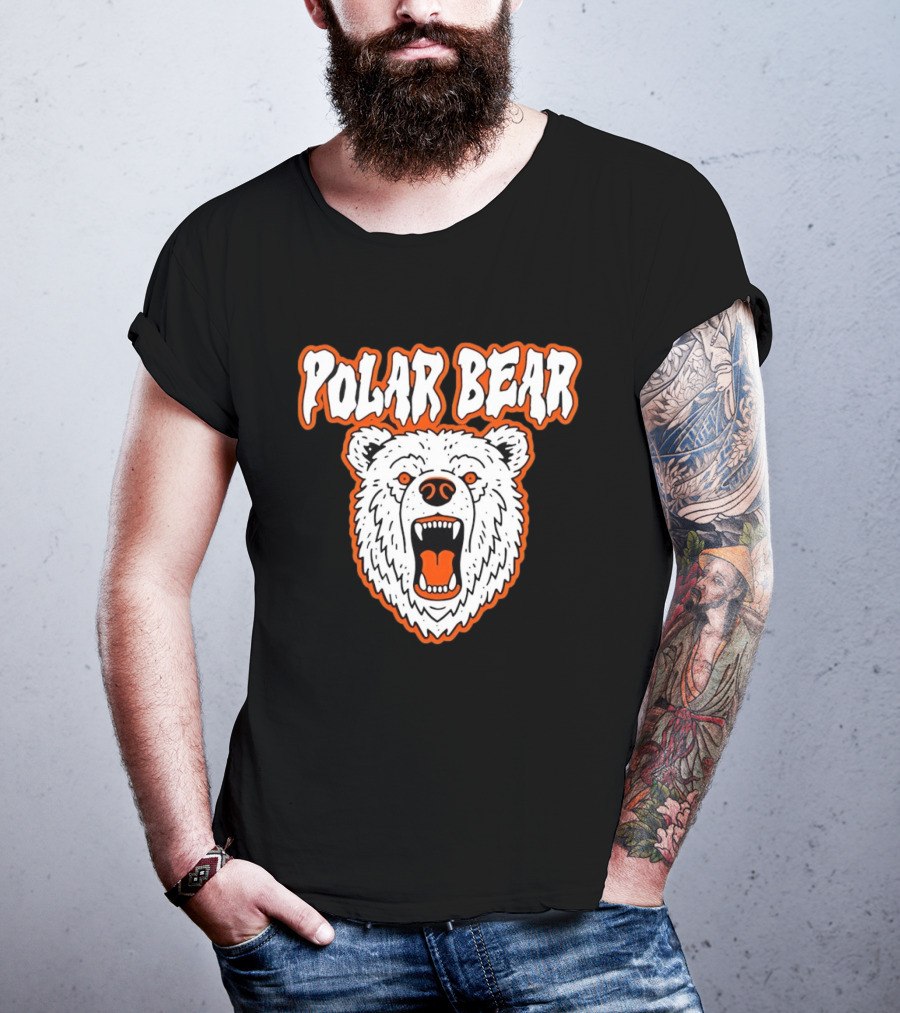 Polar Bear Roaring White Bear Face Orange Accents T-Shirt