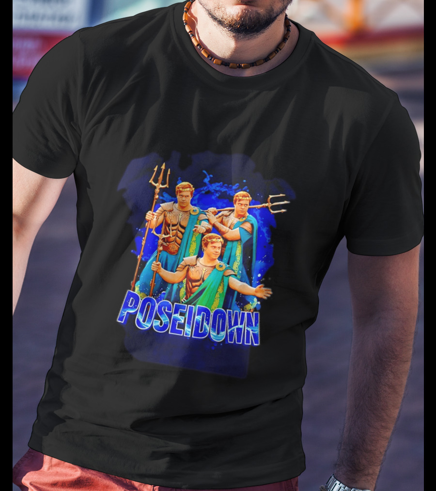 Poseidown Trident Meme Poseidon Blue Cape T-Shirt