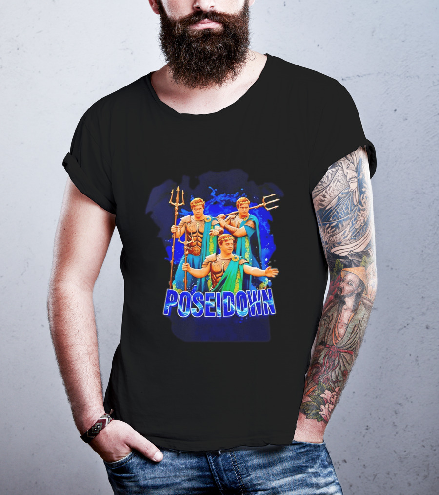 Poseidown Trident Meme Poseidon Blue Cape T-Shirt
