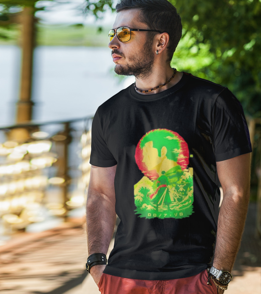 Roronoa Zoro One Piece Ukiyo E Kanji Waves Anime Series T-Shirt