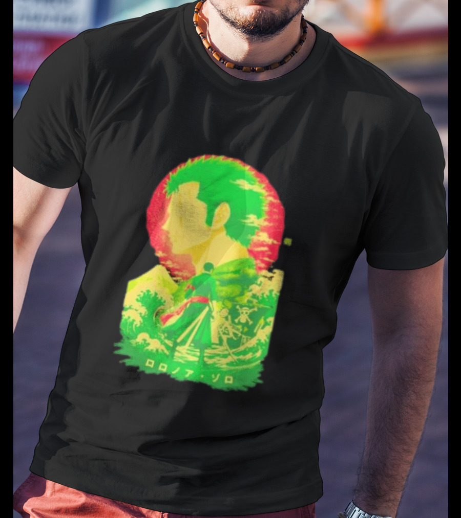Roronoa Zoro One Piece Ukiyo E Kanji Waves Anime Series T-Shirt