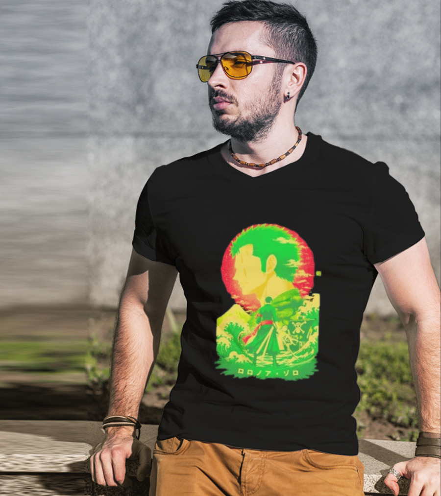 Roronoa Zoro One Piece Ukiyo E Kanji Waves Anime Series T-Shirt