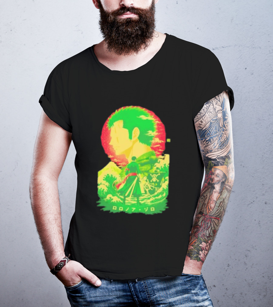 Roronoa Zoro One Piece Ukiyo E Kanji Waves Anime Series T-Shirt