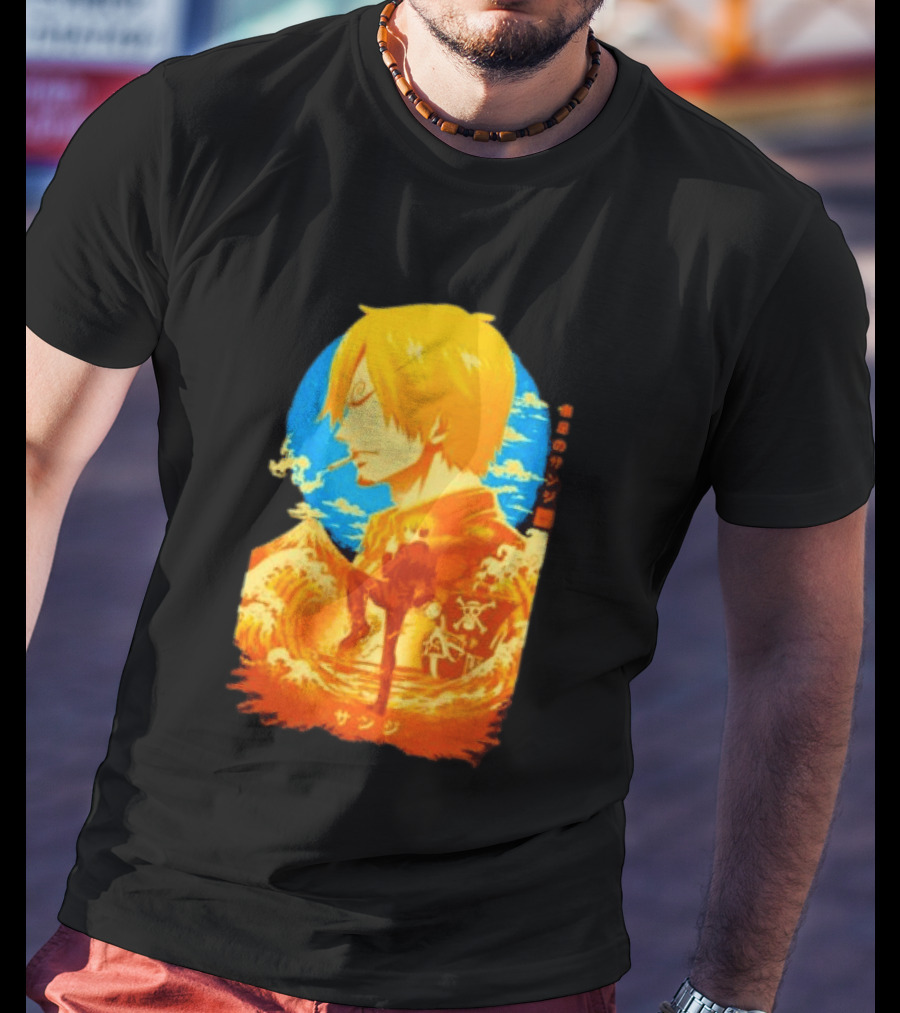 Sanji Black Leg One Piece Anime Manga Ocean Scene Luffy Jolly Roger T-Shirt