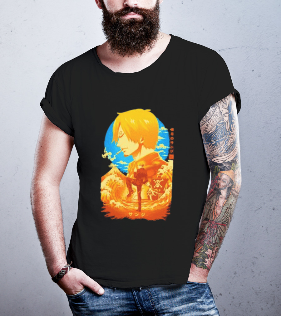 Sanji Black Leg One Piece Anime Manga Ocean Scene Luffy Jolly Roger T-Shirt