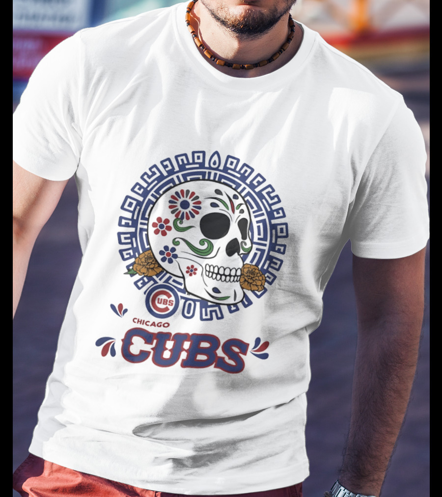 Chicago Cubs Día De Los Muertos Sugar Skull Floral T-Shirt