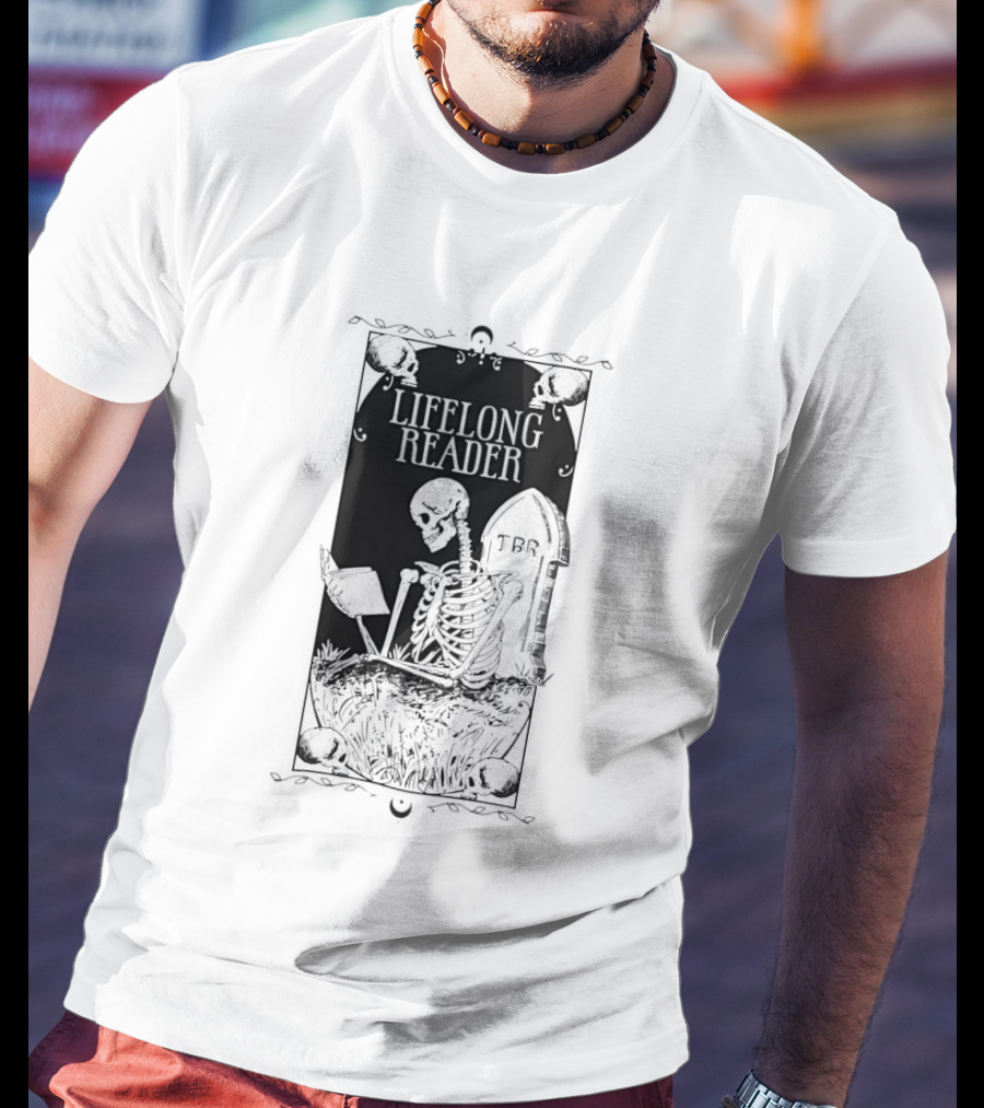 Lifelong Reader Skeleton With Book And Tombstone Retro Gothic T-Shirt
