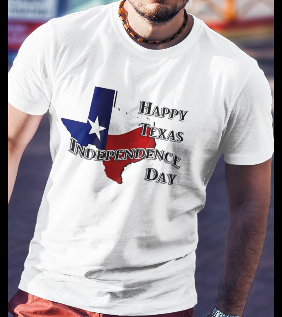 Happy Texas Independence Day Map Red And Blue Star T-Shirt