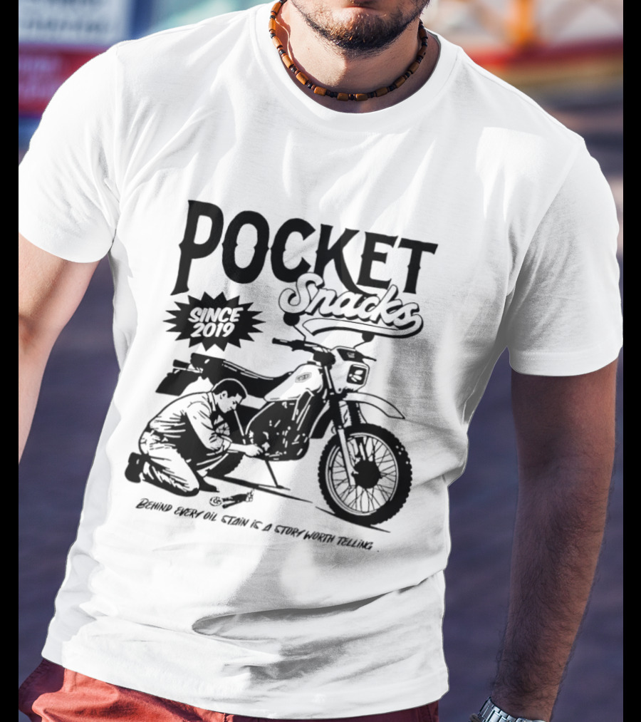 Pocket Snacks Since 2019 Motorcycle Mechanic Oil Stain T-Shirt