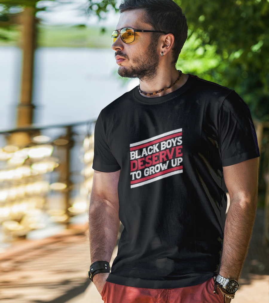Black Boys Deserve To Grow Up Distressed Text With Red And White Stripes T-Shirt