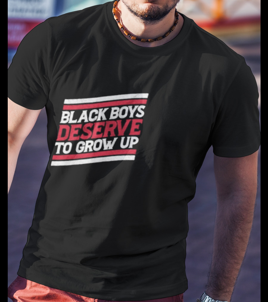 Black Boys Deserve To Grow Up Distressed Text With Red And White Stripes T-Shirt