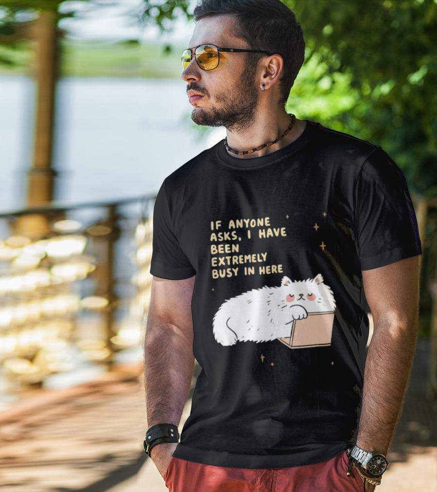 If Anyone Asks I Have Been Extremely Busy In Here Fluffy White Cat In Box T-Shirt