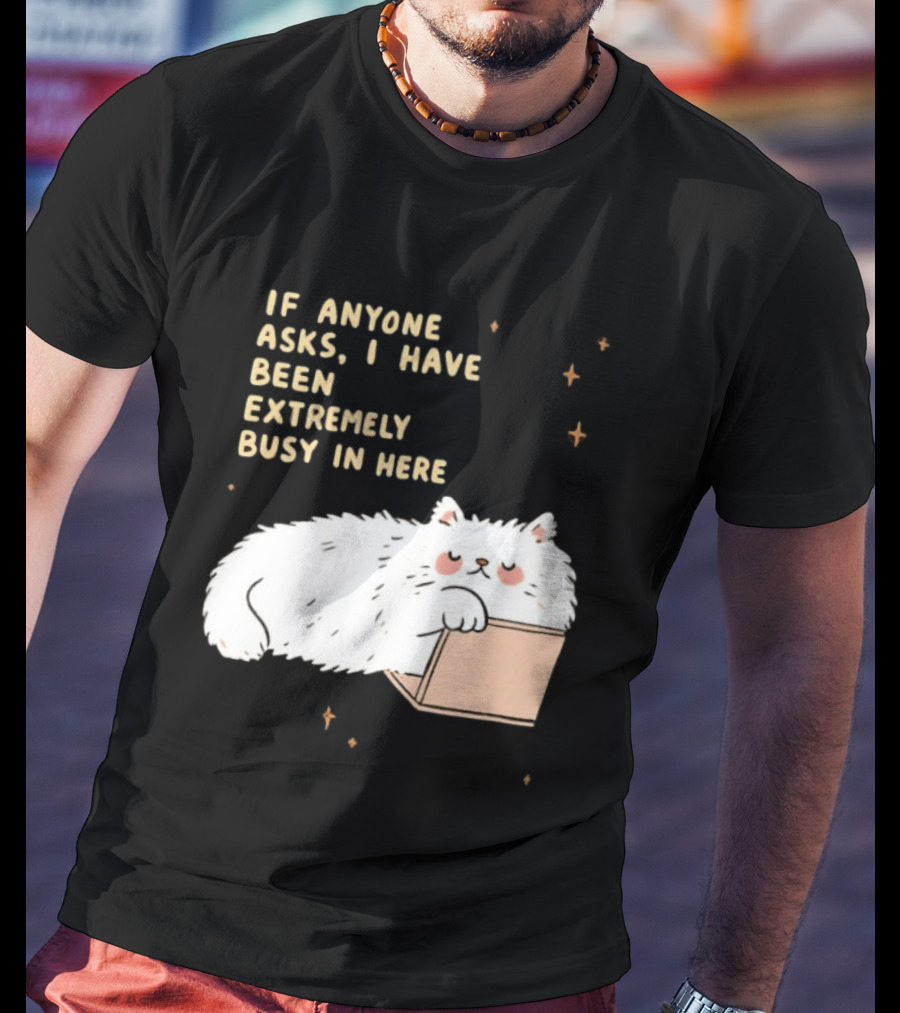 If Anyone Asks I Have Been Extremely Busy In Here Fluffy White Cat In Box T-Shirt