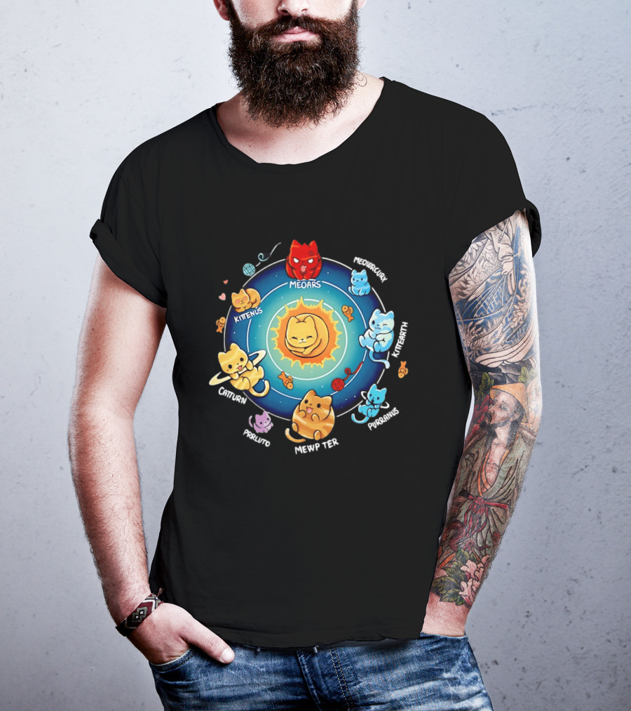 Cat Solar System Pun With Meowars And Planets Names Like Kittenus And Purrurns T-Shirt