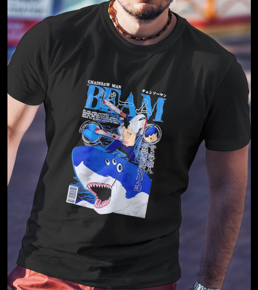 Chainsaw Man Beam Shark Transformation Japanese Manga Cover T-Shirt