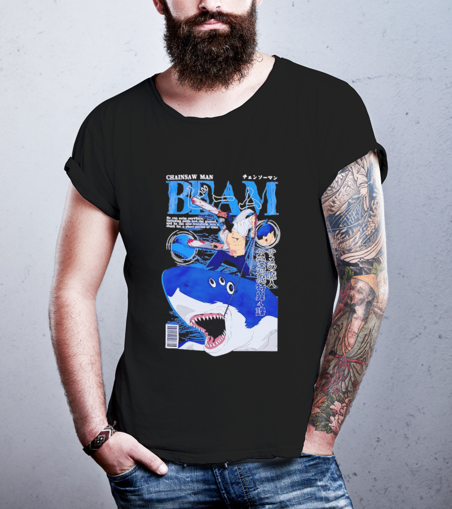 Chainsaw Man Beam Shark Transformation Japanese Manga Cover T-Shirt