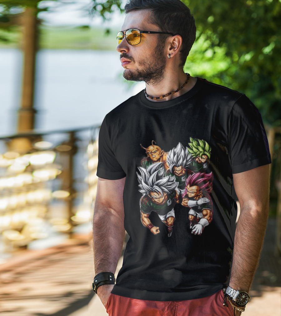 Goku Vegeta Dragon Ball Mexico Soccer Collaboration Game Time Two Sided T-Shirt