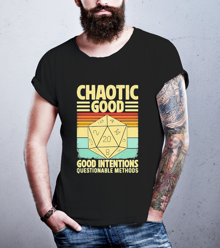 Chaotic Good D20 Good Intentions Questionable Methods Stripes T-Shirt