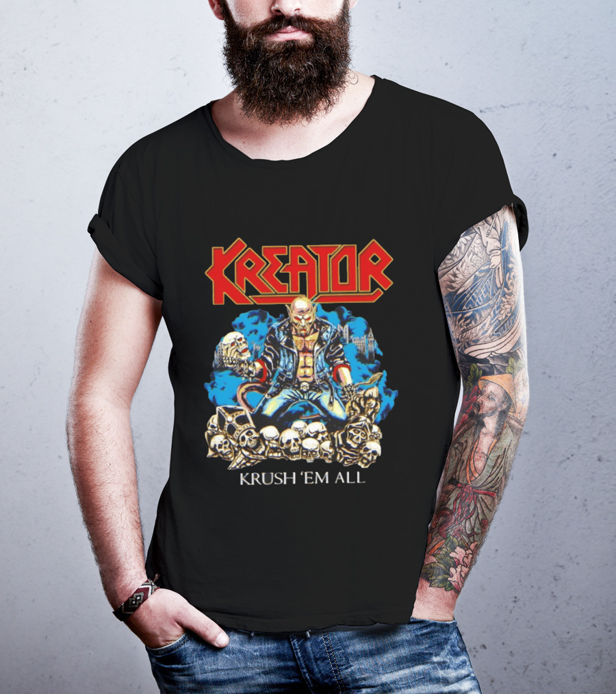 Kreator Krush 'Em All Thrash Metal Skulls And Warrior T-Shirt
