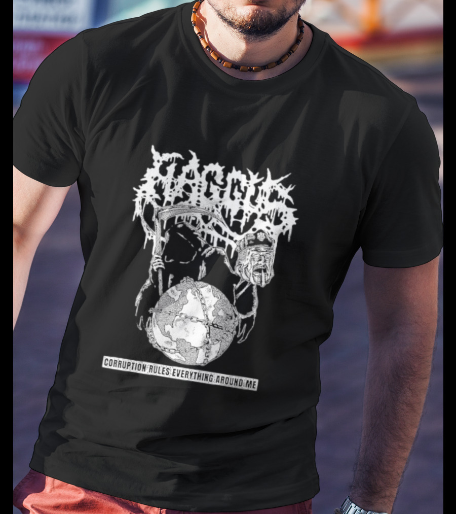 Harcus Grim Reaper Holding Chained Earth Corruption Rules Everything Around Me T-Shirt