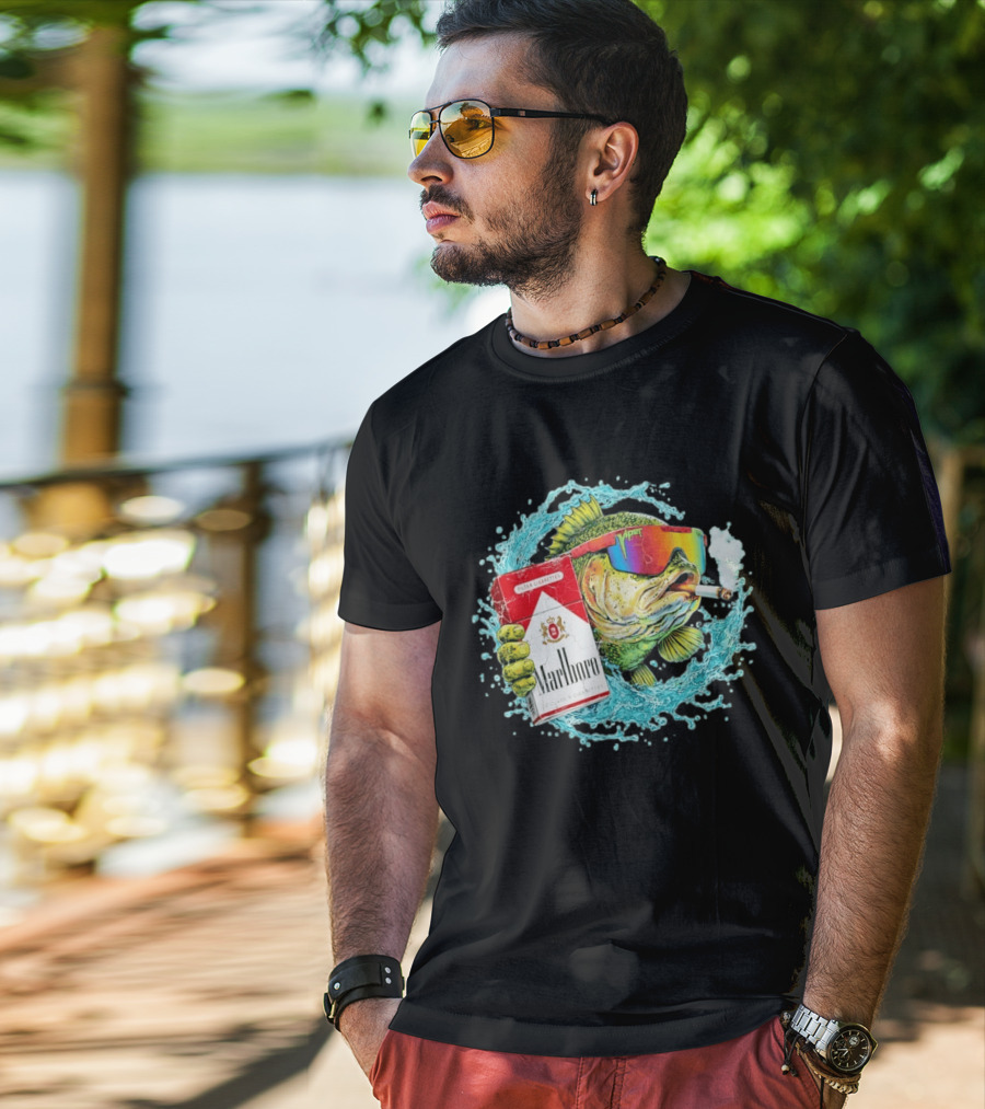 Hell Yeah Marlboro Cigarette Fish Smoking Viper Sunglasses T-Shirt