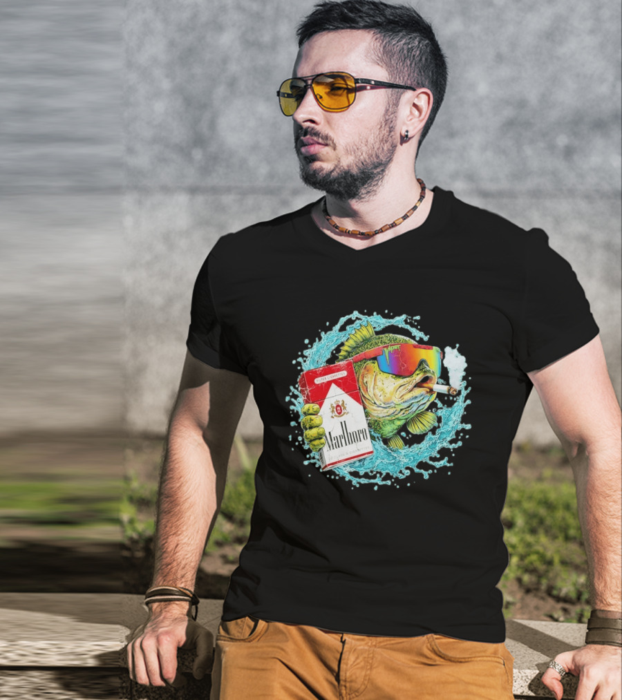 Hell Yeah Marlboro Cigarette Fish Smoking Viper Sunglasses T-Shirt