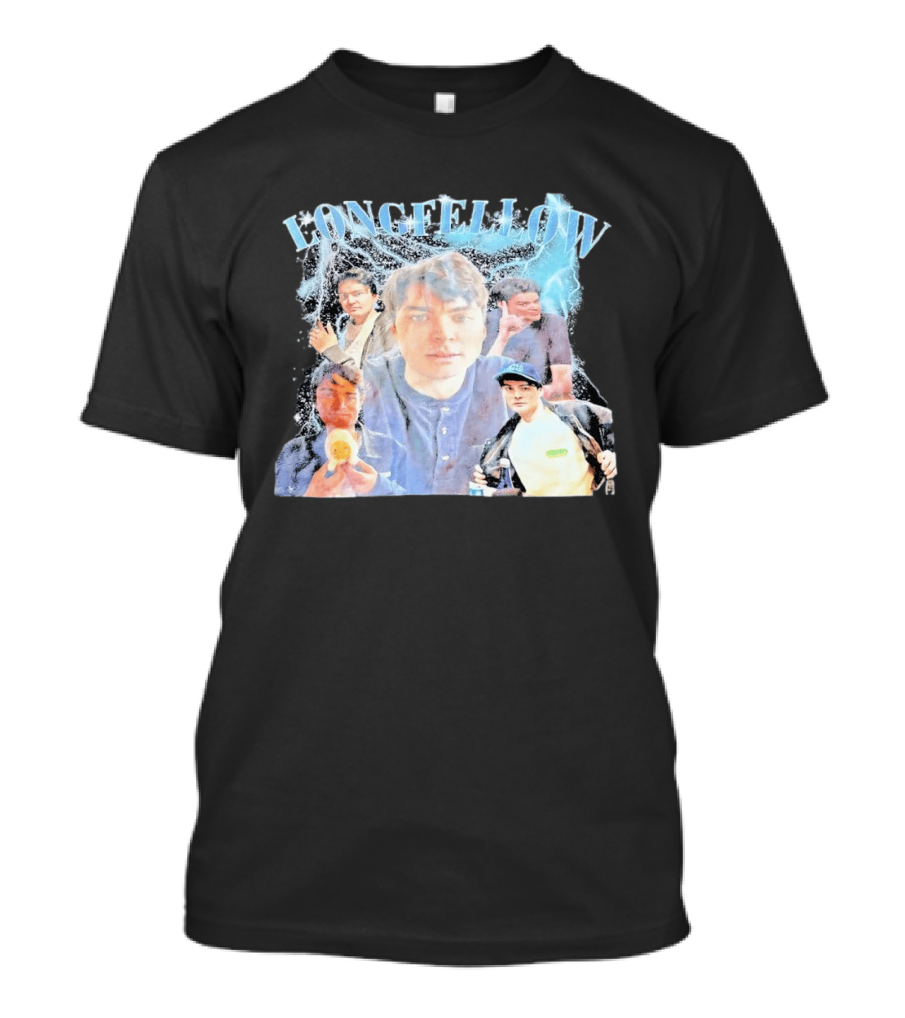 Longfellowww Collage Blue Lightning Multiple Faces Visual T-Shirt