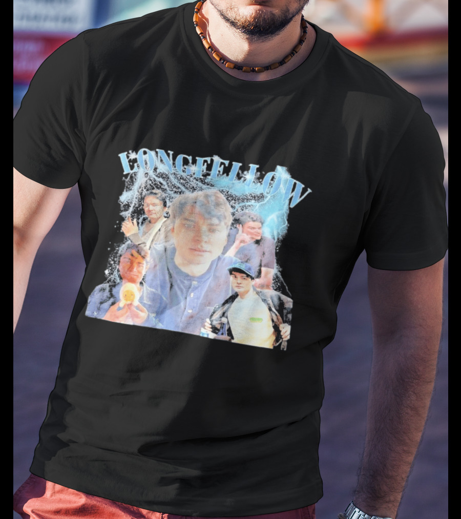 Longfellowww Collage Blue Lightning Multiple Faces Visual T-Shirt