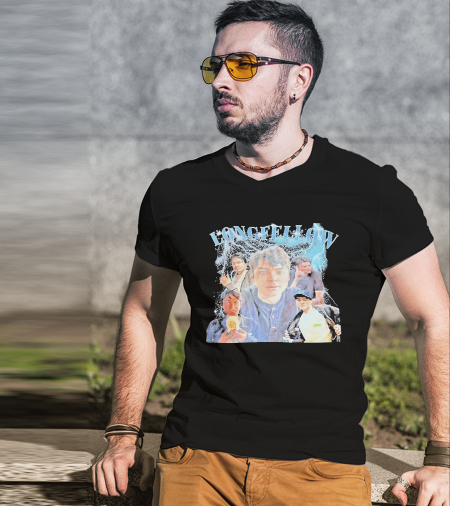 Longfellowww Collage Blue Lightning Multiple Faces Visual T-Shirt