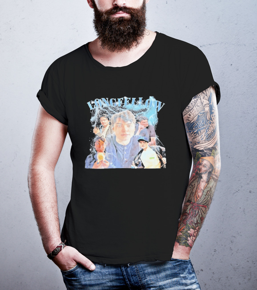 Longfellowww Collage Blue Lightning Multiple Faces Visual T-Shirt
