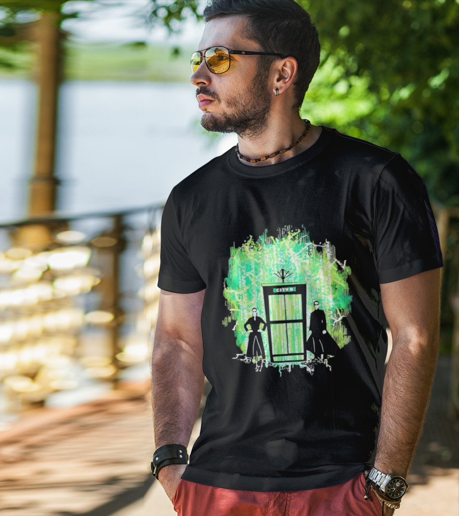 Matrix City Phone Booth Green Code Agents T-Shirt