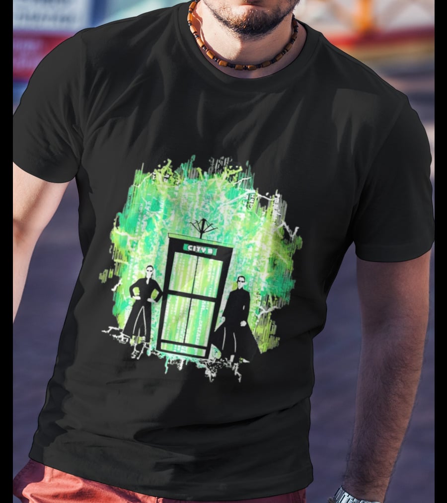 Matrix City Phone Booth Green Code Agents T-Shirt