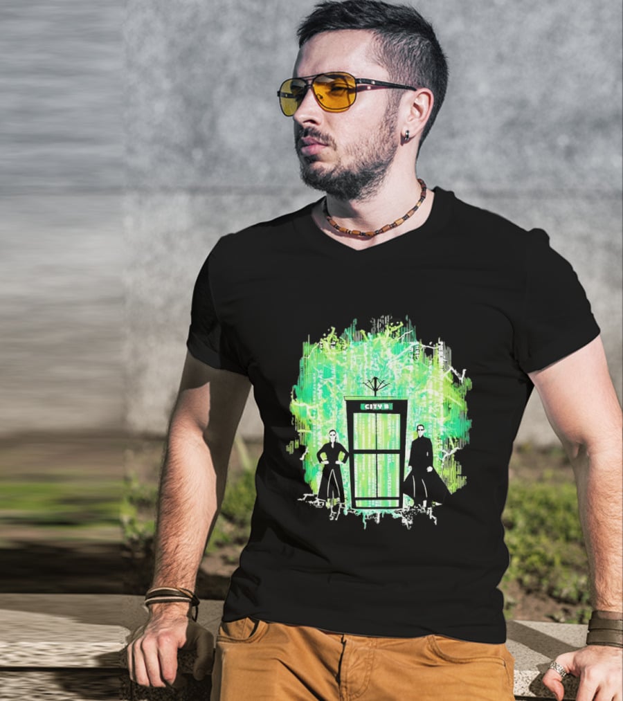 Matrix City Phone Booth Green Code Agents T-Shirt