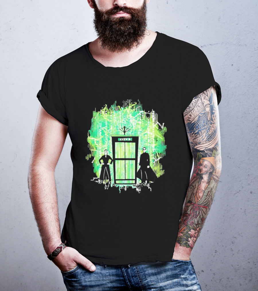 Matrix City Phone Booth Green Code Agents T-Shirt