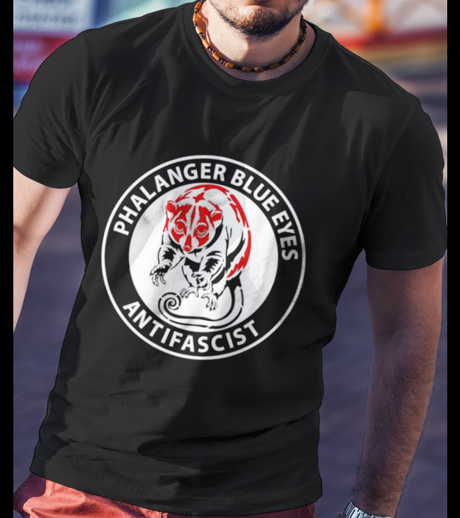 Phalanger Blue Eyes Antifascist Antifa Red White Circle T-Shirt